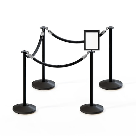 Stanchion Post And Rope Kit Black, 4FlatTop 3Blk Rope 8.5x11V Sign